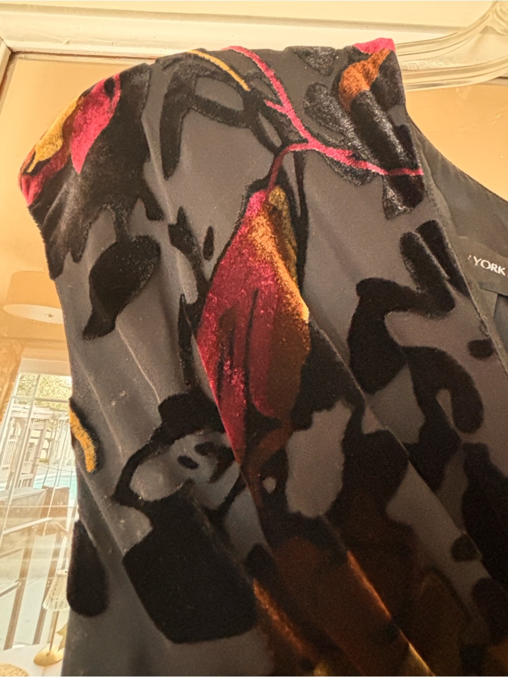 Jones New York Charcoal Midi Dress with Pink & Gold Floral Velvet Accents - Picture 3 of 6